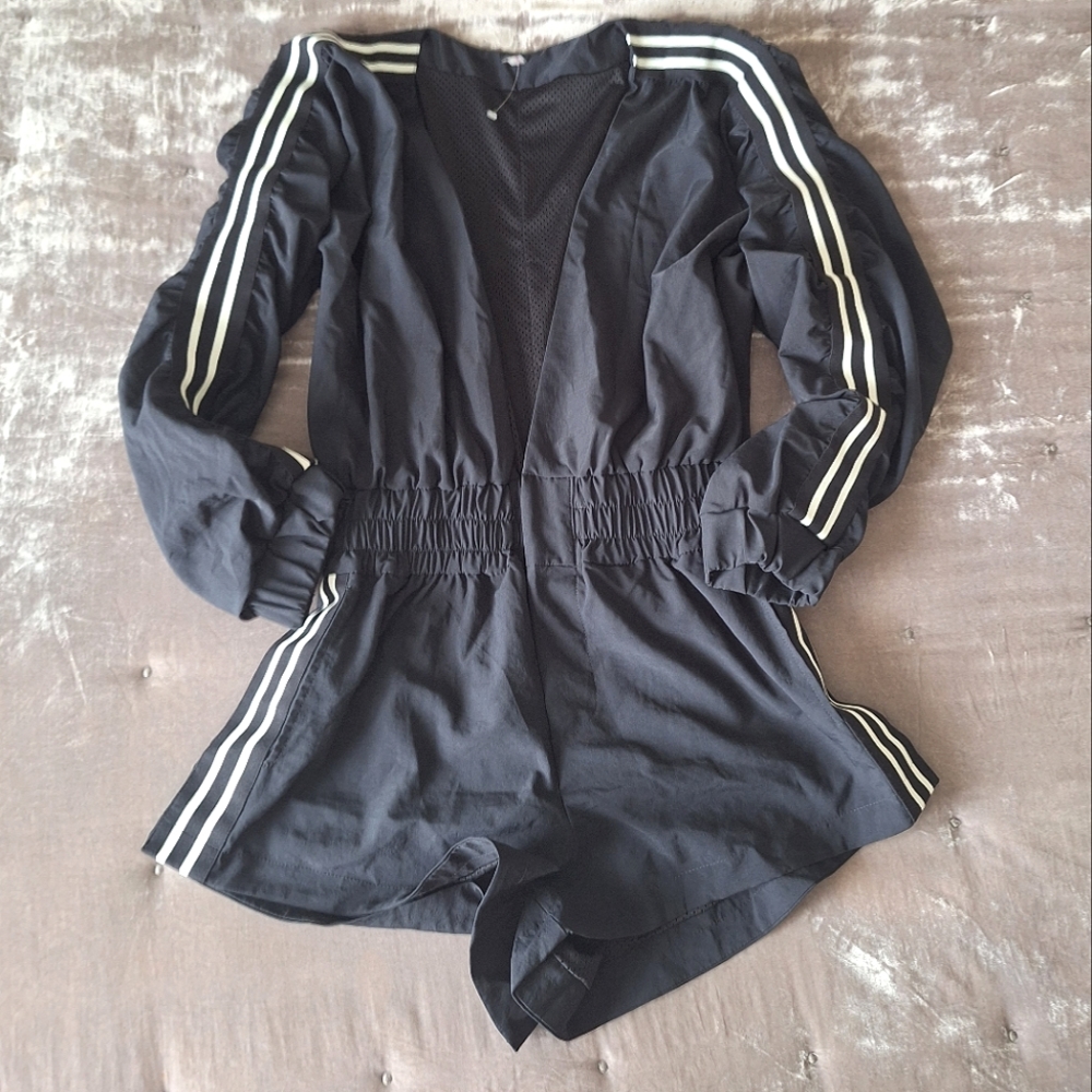 Free People Black Romper with White Stripes